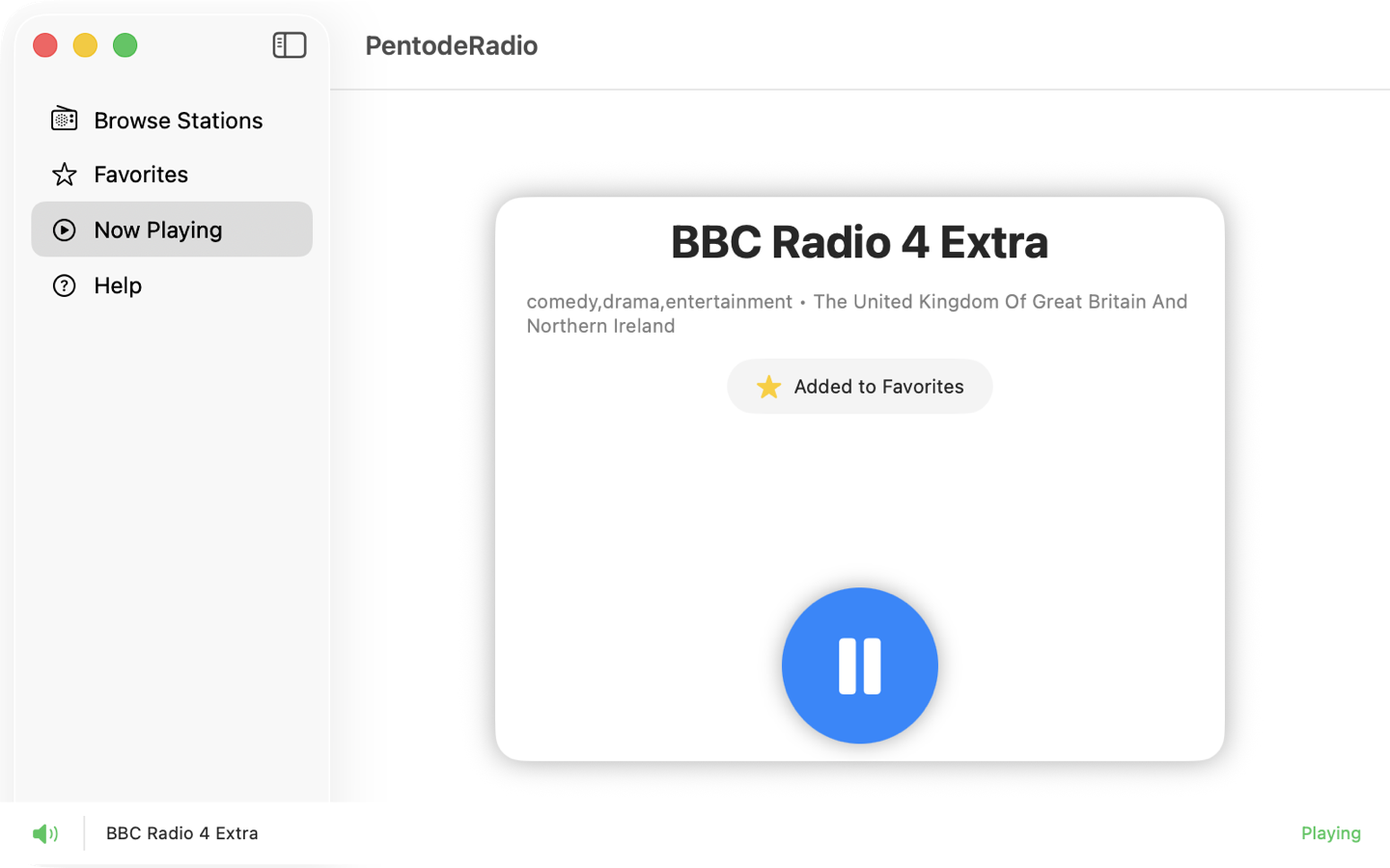Now Playing screen in Pentode Radio